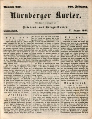 Nürnberger Kurier (Nürnberger Friedens- und Kriegs-Kurier) Samstag 27. August 1842