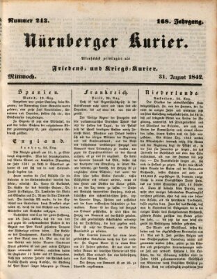 Nürnberger Kurier (Nürnberger Friedens- und Kriegs-Kurier) Mittwoch 31. August 1842