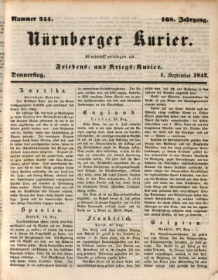 Nürnberger Kurier (Nürnberger Friedens- und Kriegs-Kurier) Donnerstag 1. September 1842