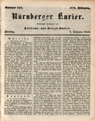 Nürnberger Kurier (Nürnberger Friedens- und Kriegs-Kurier) Freitag 2. September 1842