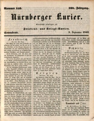 Nürnberger Kurier (Nürnberger Friedens- und Kriegs-Kurier) Samstag 3. September 1842