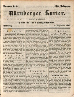 Nürnberger Kurier (Nürnberger Friedens- und Kriegs-Kurier) Sonntag 4. September 1842