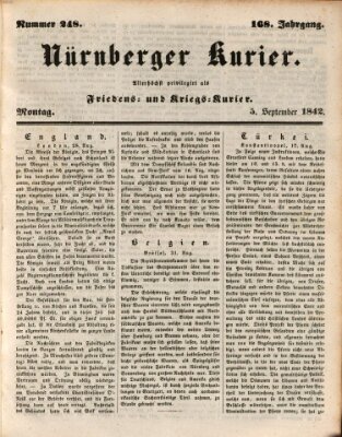 Nürnberger Kurier (Nürnberger Friedens- und Kriegs-Kurier) Montag 5. September 1842