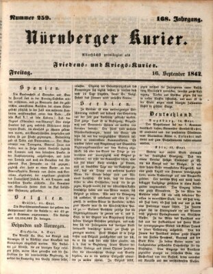 Nürnberger Kurier (Nürnberger Friedens- und Kriegs-Kurier) Freitag 16. September 1842