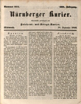 Nürnberger Kurier (Nürnberger Friedens- und Kriegs-Kurier) Mittwoch 28. September 1842