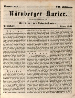 Nürnberger Kurier (Nürnberger Friedens- und Kriegs-Kurier) Samstag 1. Oktober 1842