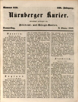 Nürnberger Kurier (Nürnberger Friedens- und Kriegs-Kurier) Donnerstag 6. Oktober 1842