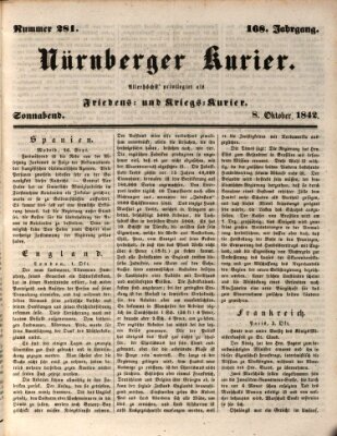 Nürnberger Kurier (Nürnberger Friedens- und Kriegs-Kurier) Samstag 8. Oktober 1842