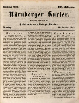Nürnberger Kurier (Nürnberger Friedens- und Kriegs-Kurier) Montag 10. Oktober 1842