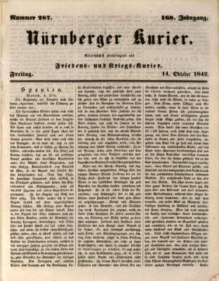 Nürnberger Kurier (Nürnberger Friedens- und Kriegs-Kurier) Freitag 14. Oktober 1842