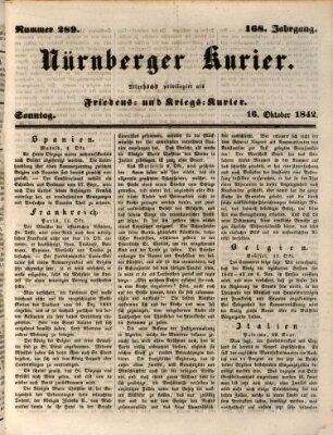 Nürnberger Kurier (Nürnberger Friedens- und Kriegs-Kurier) Sonntag 16. Oktober 1842