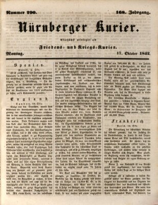 Nürnberger Kurier (Nürnberger Friedens- und Kriegs-Kurier) Montag 17. Oktober 1842