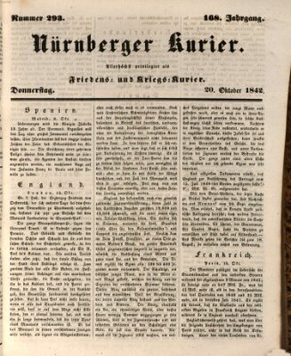 Nürnberger Kurier (Nürnberger Friedens- und Kriegs-Kurier) Donnerstag 20. Oktober 1842