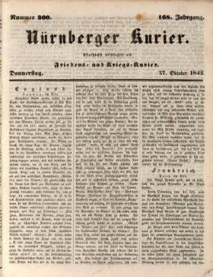 Nürnberger Kurier (Nürnberger Friedens- und Kriegs-Kurier) Donnerstag 27. Oktober 1842