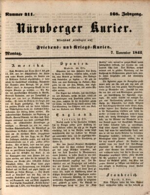 Nürnberger Kurier (Nürnberger Friedens- und Kriegs-Kurier) Montag 7. November 1842