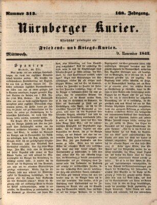 Nürnberger Kurier (Nürnberger Friedens- und Kriegs-Kurier) Mittwoch 9. November 1842