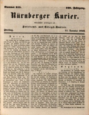 Nürnberger Kurier (Nürnberger Friedens- und Kriegs-Kurier) Freitag 11. November 1842