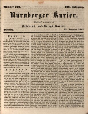 Nürnberger Kurier (Nürnberger Friedens- und Kriegs-Kurier) Dienstag 22. November 1842