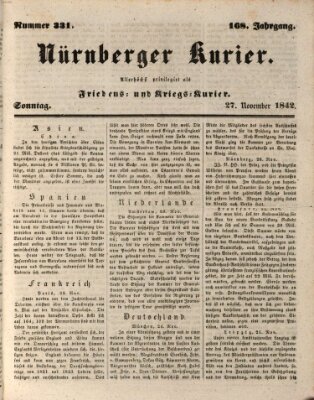Nürnberger Kurier (Nürnberger Friedens- und Kriegs-Kurier) Sonntag 27. November 1842