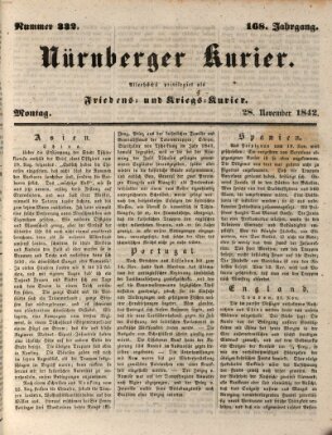 Nürnberger Kurier (Nürnberger Friedens- und Kriegs-Kurier) Montag 28. November 1842