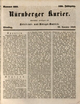 Nürnberger Kurier (Nürnberger Friedens- und Kriegs-Kurier) Dienstag 29. November 1842