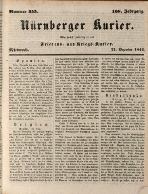 Nürnberger Kurier (Nürnberger Friedens- und Kriegs-Kurier) Mittwoch 21. Dezember 1842