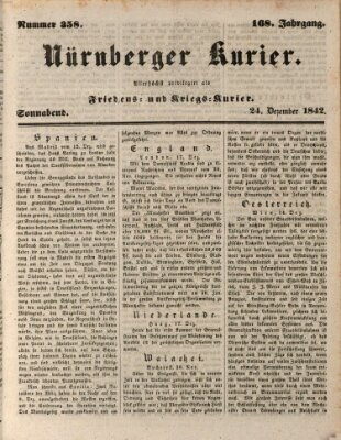 Nürnberger Kurier (Nürnberger Friedens- und Kriegs-Kurier) Samstag 24. Dezember 1842