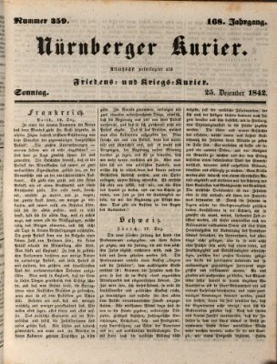 Nürnberger Kurier (Nürnberger Friedens- und Kriegs-Kurier) Sonntag 25. Dezember 1842