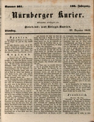 Nürnberger Kurier (Nürnberger Friedens- und Kriegs-Kurier) Dienstag 27. Dezember 1842