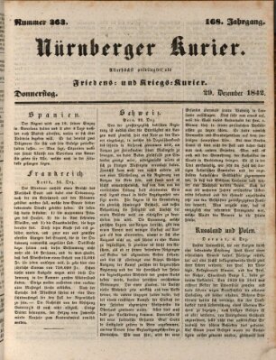 Nürnberger Kurier (Nürnberger Friedens- und Kriegs-Kurier) Donnerstag 29. Dezember 1842