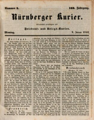 Nürnberger Kurier (Nürnberger Friedens- und Kriegs-Kurier) Montag 2. Januar 1843