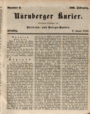 Nürnberger Kurier (Nürnberger Friedens- und Kriegs-Kurier) Dienstag 3. Januar 1843