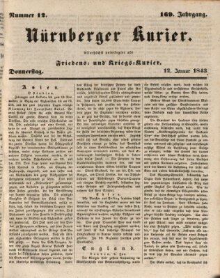 Nürnberger Kurier (Nürnberger Friedens- und Kriegs-Kurier) Donnerstag 12. Januar 1843