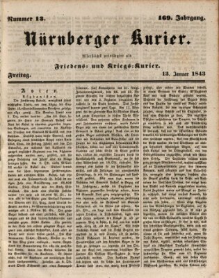 Nürnberger Kurier (Nürnberger Friedens- und Kriegs-Kurier) Freitag 13. Januar 1843