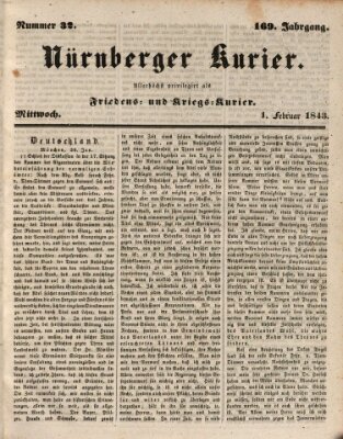 Nürnberger Kurier (Nürnberger Friedens- und Kriegs-Kurier) Mittwoch 1. Februar 1843