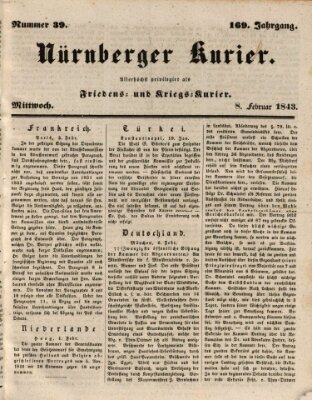 Nürnberger Kurier (Nürnberger Friedens- und Kriegs-Kurier) Mittwoch 8. Februar 1843