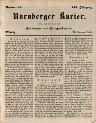 Nürnberger Kurier (Nürnberger Friedens- und Kriegs-Kurier) Montag 13. Februar 1843