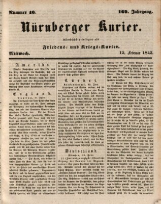 Nürnberger Kurier (Nürnberger Friedens- und Kriegs-Kurier) Mittwoch 15. Februar 1843