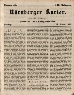 Nürnberger Kurier (Nürnberger Friedens- und Kriegs-Kurier) Freitag 17. Februar 1843