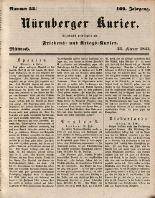 Nürnberger Kurier (Nürnberger Friedens- und Kriegs-Kurier) Mittwoch 22. Februar 1843