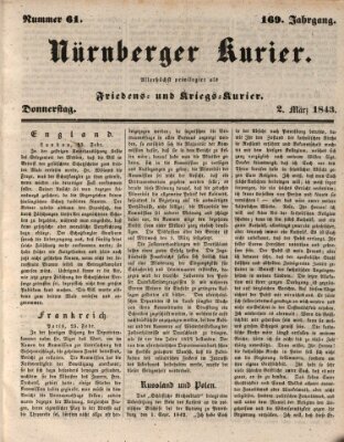 Nürnberger Kurier (Nürnberger Friedens- und Kriegs-Kurier) Donnerstag 2. März 1843