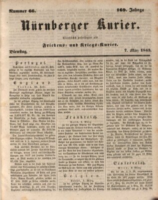 Nürnberger Kurier (Nürnberger Friedens- und Kriegs-Kurier) Dienstag 7. März 1843