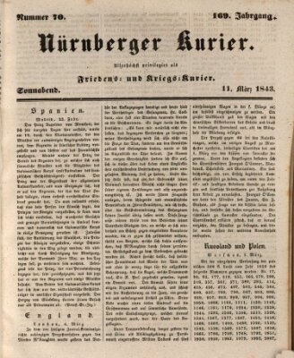 Nürnberger Kurier (Nürnberger Friedens- und Kriegs-Kurier) Samstag 11. März 1843