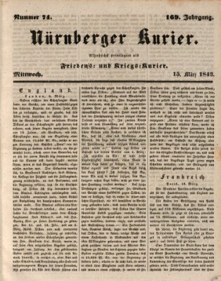 Nürnberger Kurier (Nürnberger Friedens- und Kriegs-Kurier) Mittwoch 15. März 1843