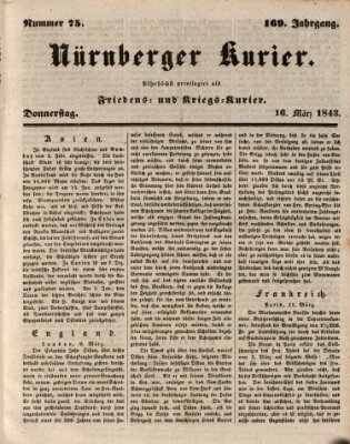 Nürnberger Kurier (Nürnberger Friedens- und Kriegs-Kurier) Donnerstag 16. März 1843