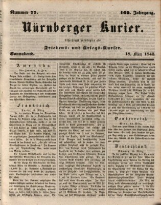 Nürnberger Kurier (Nürnberger Friedens- und Kriegs-Kurier) Samstag 18. März 1843