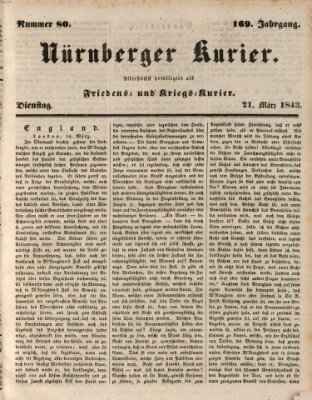 Nürnberger Kurier (Nürnberger Friedens- und Kriegs-Kurier) Dienstag 21. März 1843