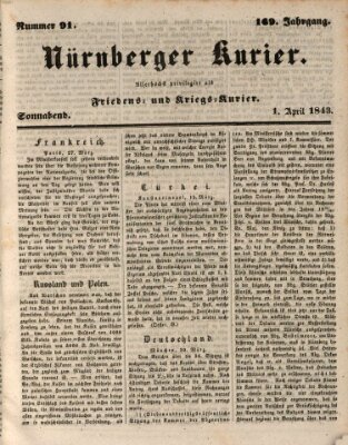 Nürnberger Kurier (Nürnberger Friedens- und Kriegs-Kurier) Samstag 1. April 1843