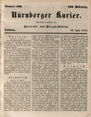 Nürnberger Kurier (Nürnberger Friedens- und Kriegs-Kurier) Sonntag 16. April 1843