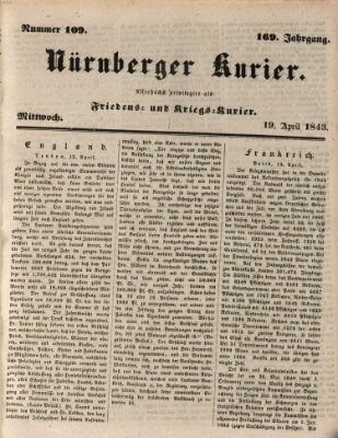 Nürnberger Kurier (Nürnberger Friedens- und Kriegs-Kurier) Mittwoch 19. April 1843